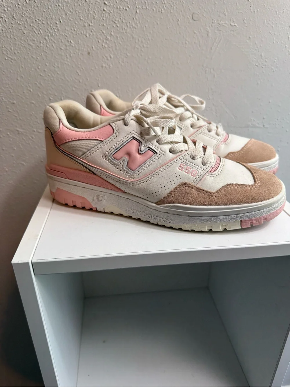 New Balance 550 Women's Cream and Pink Athletic Sneakers